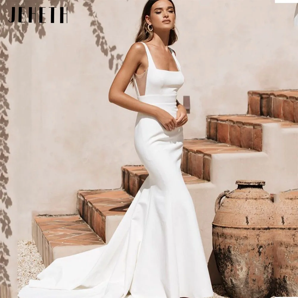 Top Trends: JEHETH Backless Mermaid Wedding Dress Women Sexy White Spaghetti Straps Chic Boho Bridal Gowns Elastic Satin Vestidos De Novia Shoppable Styles