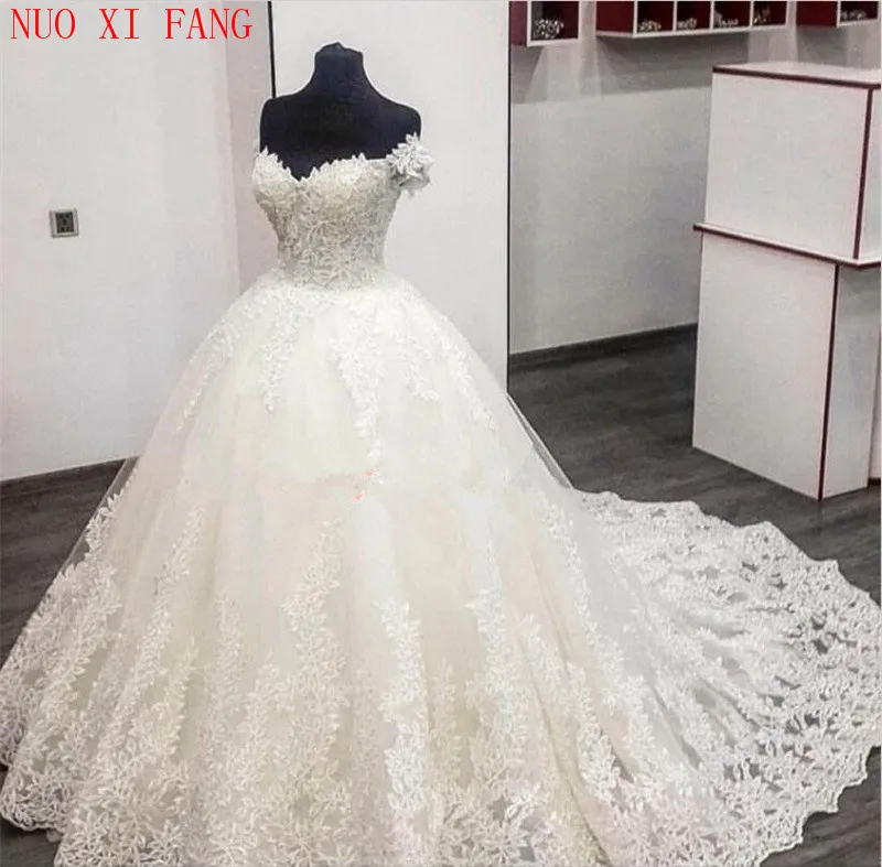 Top Trends: NUOXIFANG 2022 White Off The Shoulder Vestido De Noiva Wedding Dress Court Train Custom-made Plus Size Bridal Gown Tulle Mariage Shoppable Styles