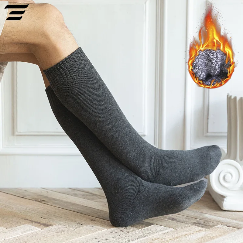 Top Trends: 6PCS=3Pairs Men's Winter Compression Stocking Warm Hot Knee High Long Leg Terry Socks Cotton Thicken Cover Calf Socks Size 38-44 Shoppable Styles