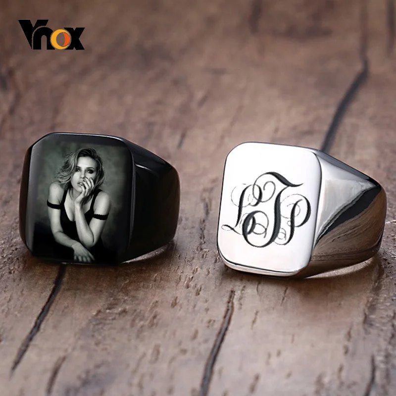 Top Trends: Vnox Personalized Mens Signet Rings Chunky Stainless Steel Boy Stamp Band Customize Engrave Male Jewelry Fraternal Rings BF Gift Shoppable Styles