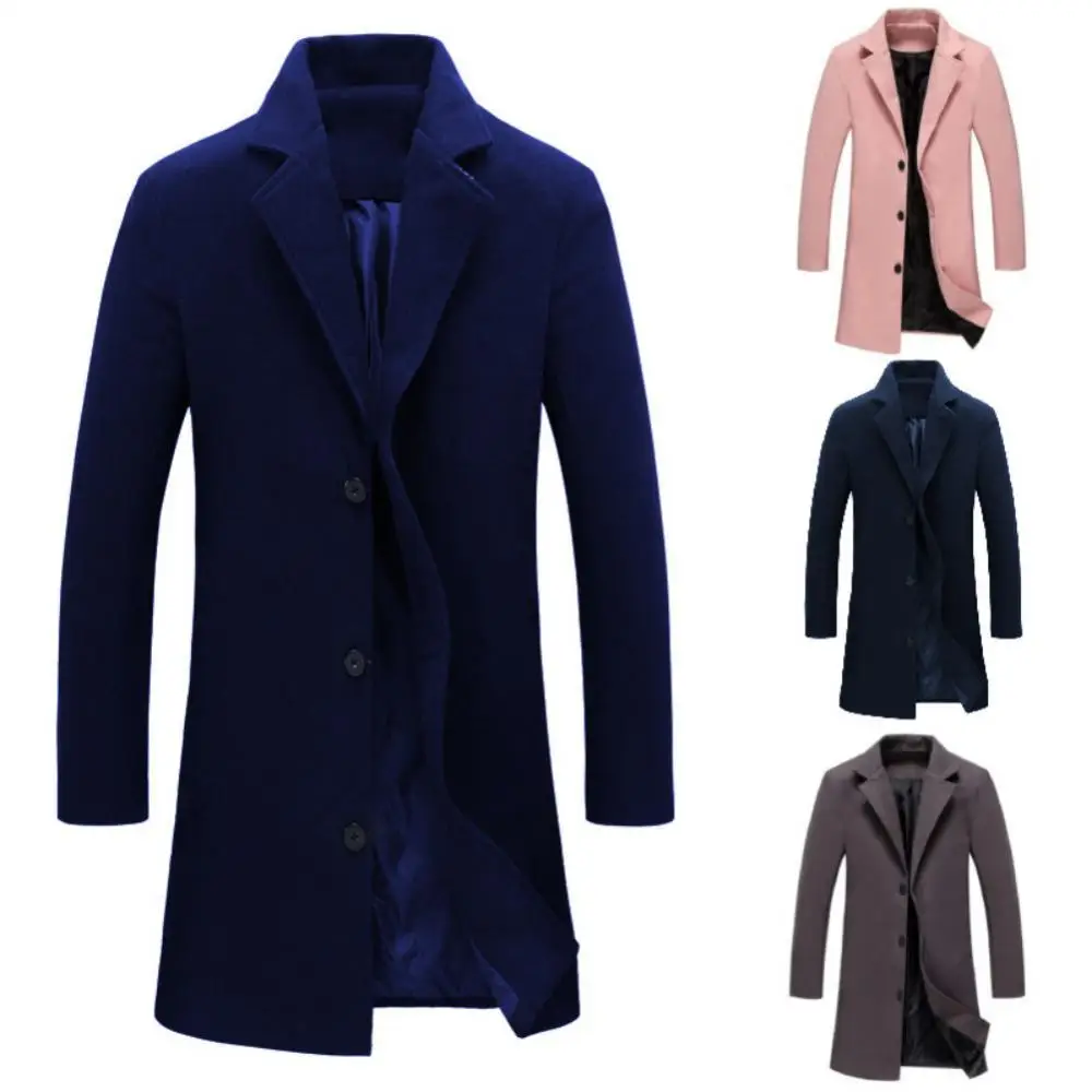 Top Trends: Autumn Winter Solid Slim Long Woolen Coat Men Single Breasted Lapel Jacket Overcoat Thin Business Trench Male Casual 9 Colors Shoppable Styles