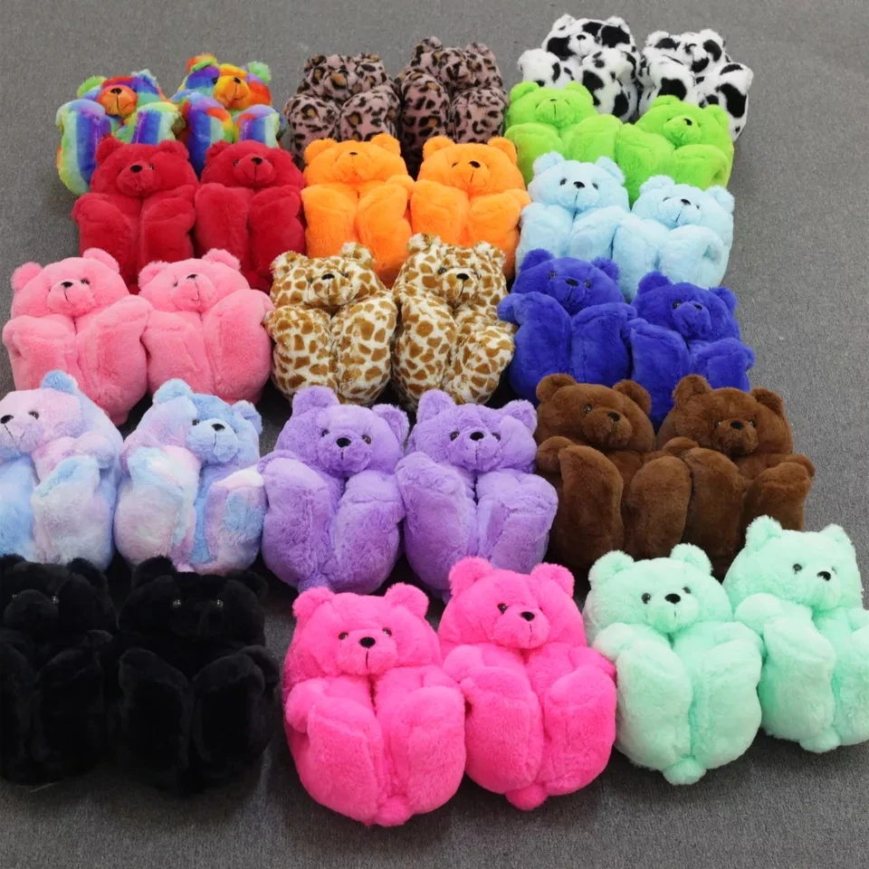 Top Trends: Multi-colors Cute Bear Fur Slippers Women Girls Warm Animal Slipper Female Indoor House Shoes Casual Soft Woman Fur Flipflops Shoppable Styles