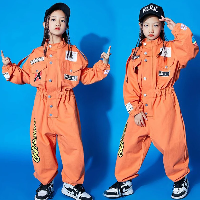 Top Trends: Kids Cool Short Sleeve Hip Hop Clothing Orange Jumpsuit Overalls For Girls Boys Jazz Dance Costume Ballroom Dancing Clothes Shoppable Styles