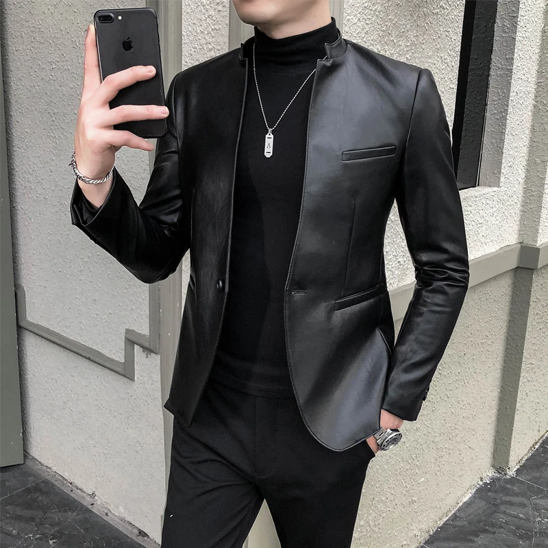 Top Trends: 2022 Brand Clothing Fashion Men's High Quality Casual Leather Jacket Male Slim Fit Business Leather Suit Coats / Man Blazers S-3XL Shoppable Styles - Image 2