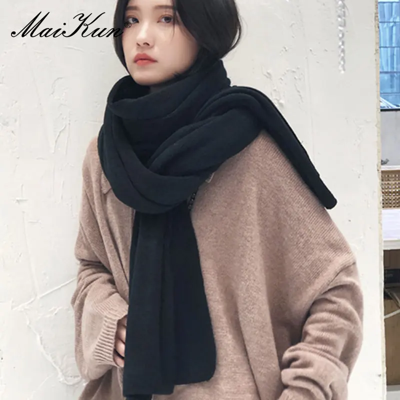 Top Trends: Maikun Thick Warm Scarf For Women Pure Color Ladies Imitation Cashmere Black Scarf Female Winter To Increase Ahawl Shoppable Styles