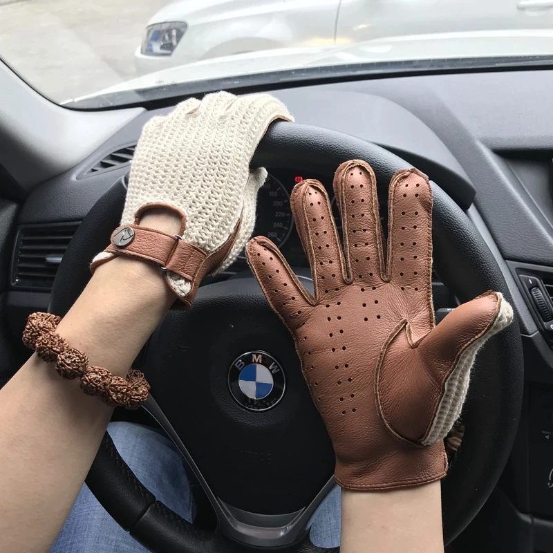 Top Trends: Fashion Accessories Men Leather Gloves Crochet Breathable Autumn Driving Unlined Motorcycle Male Gym Locomotive Mittens Shoppable Styles