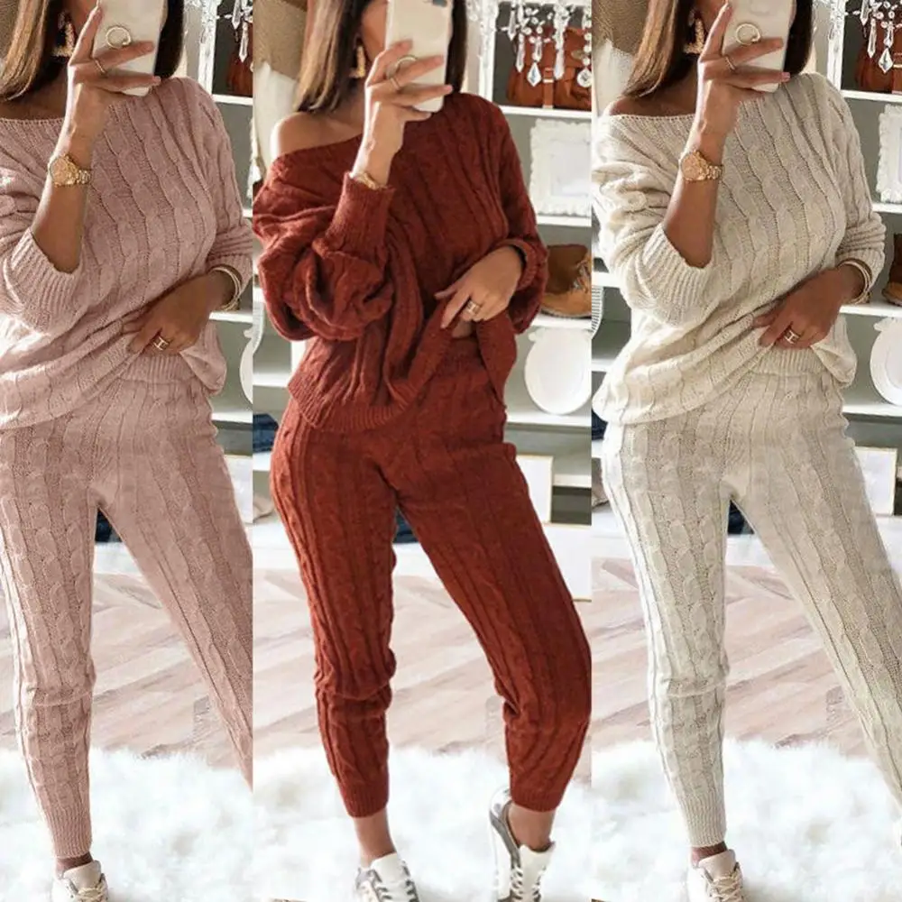 Top Trends: Hot Sale 2 Pieces Women's Suit Winter Solid Color Knitted Pants Suit Women's Long-sleeved Knitted Casual Two-piece Thick Sweater Shoppable Styles