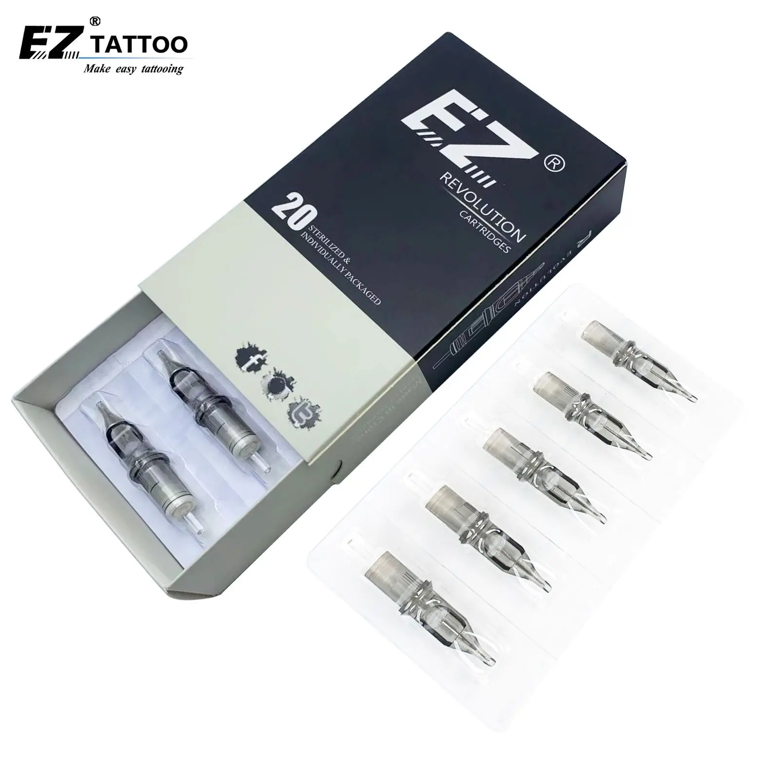 Top Trends: EZ Revolution Tattoo Cartridge Needles #12(0.35 MM) #10 (0.30 ) Round Liner Long Taper For Rotary Machine Grips 20 Pcs / Box Shoppable Styles