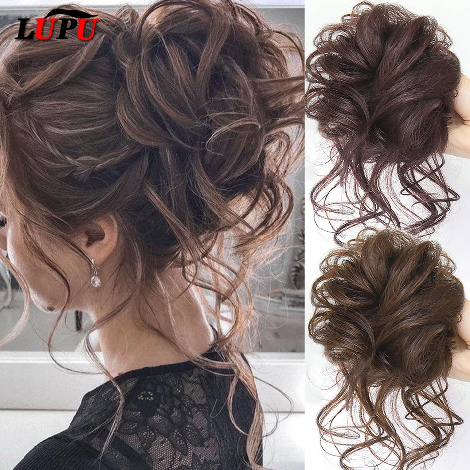 Top Trends: LUPU Synthetic Hair Bun Chignon Messy Curly Hair Band Elastic Scrunchy False Hair Pieces For Women Hairpins Black Brown Shoppable Styles