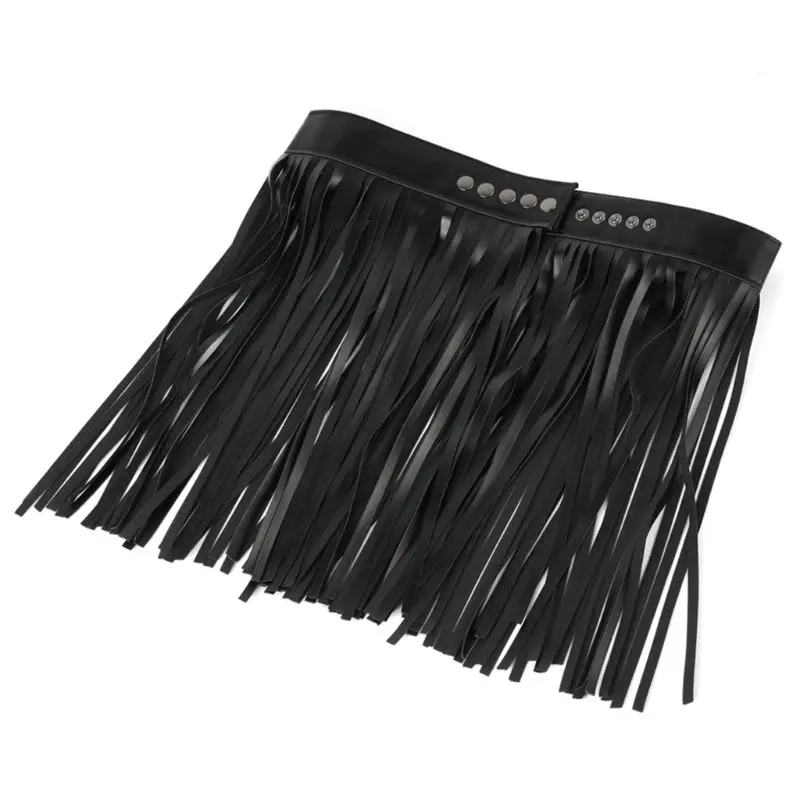 Top Trends: Womens High Waist Faux Leather Fringe Tassels Skirt Body Harness With Snap Buttons Halloween Party Punk Rock Clubwear Shoppable Styles