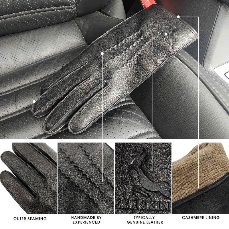 Top Trends: HighShine Men Cashmere Lined Deerskin Leather Dress Gloves Touch Screen Driving Wool Warm Winter Gloves Shoppable Styles - Image 4