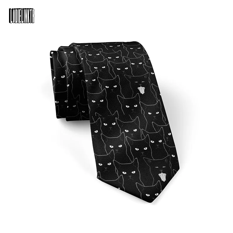 Top Trends: New 8cm Wide Black Tie Men's Cute Fun Kitten Dark Style Neckties Hip-Hop Street Shirt Accessories Casual Business Wedding Party Shoppable Styles