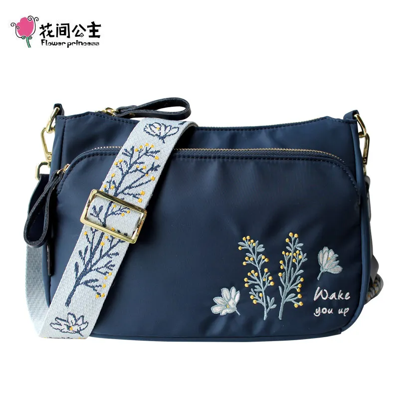 Top Trends: Flower Princess Embroidery Wide Strap Crossbody Bag For Women Nylon Casual Shoulder Bag Women's Messenger Bag Daily Use Shoppable Styles