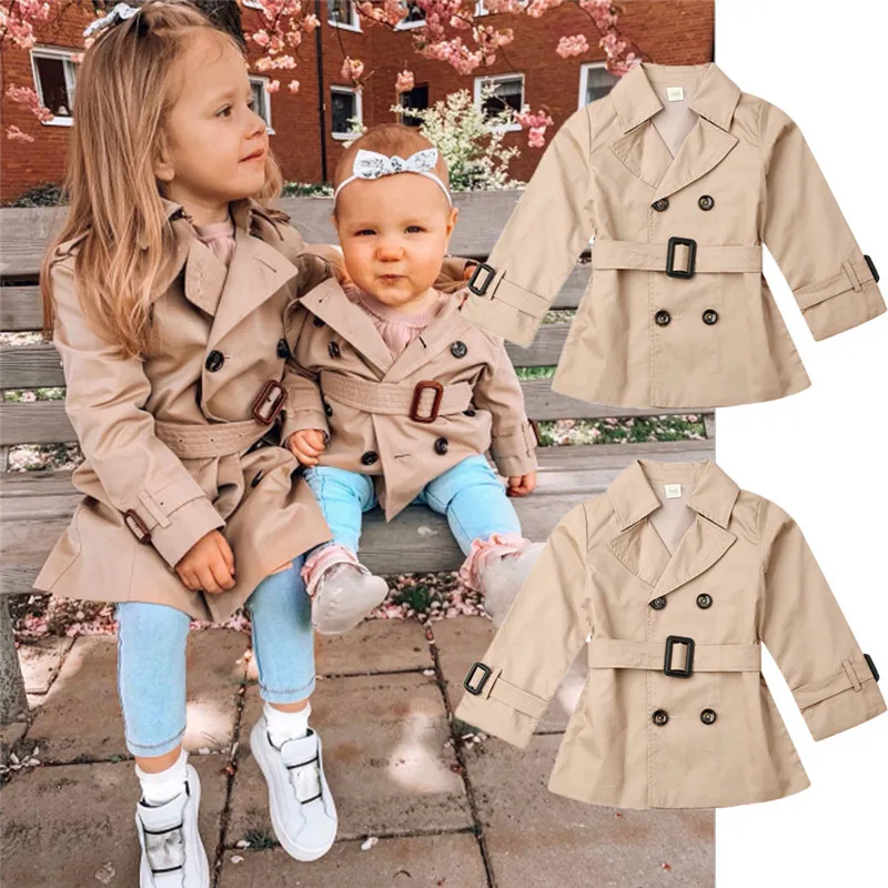 Top Trends: Girls Jacket Children's Double-breasted Lapel Trench Long Sleeve Coat Kids Winter Trench With Belt Casual Slim Fit Outerwear Shoppable Styles