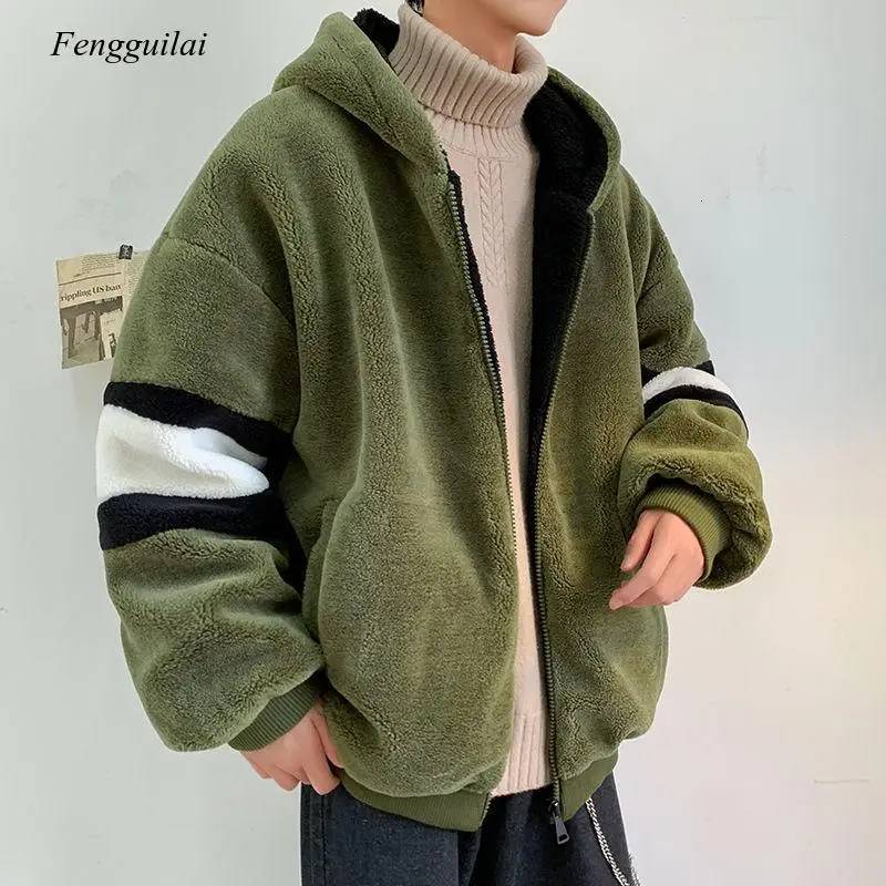 Top Trends: Men's Winter 2021 New Lambs Wool Thickened Loose Warm Jacket Coat Man Streetwear Korean Clothing Shoppable Styles