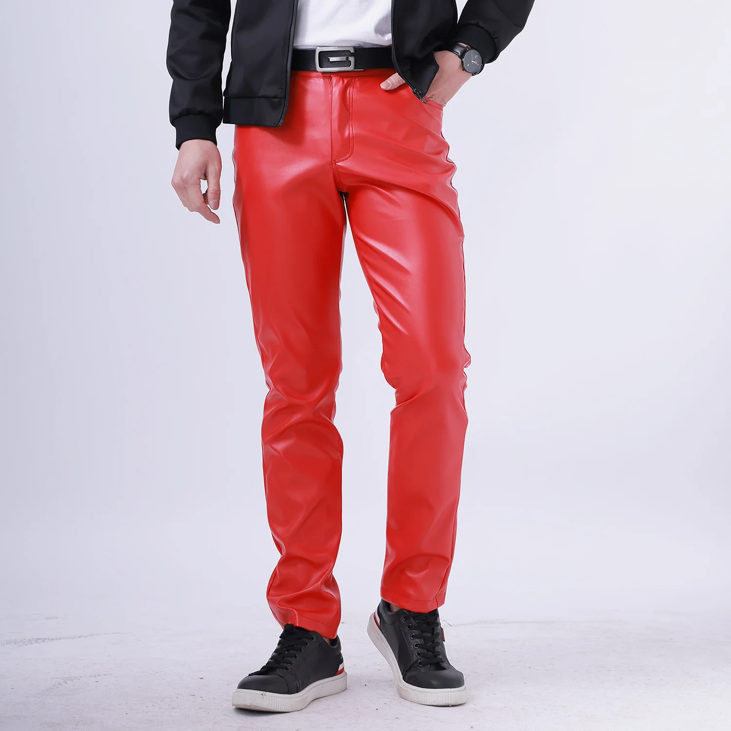 Top Trends: #2204 Spring Autumn Stretch Skinny Faux Leather Pants Men Black White Red Blue Khaki Grey PU Pants Plus Size 40 Men Joggers Shoppable Styles - Image 2