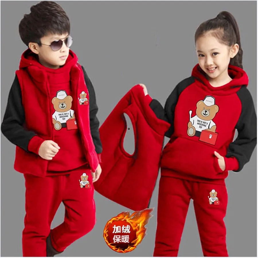 Top Trends: 3pcs / set Sports Suit For Boys Children's Cotton Hooded Vest + T-shirts + Pants Teens Sportswear Kids Tracksuit Warm Clothing Shoppable Styles