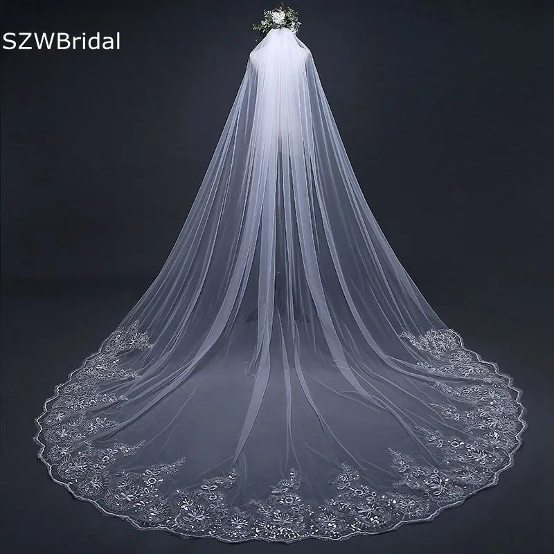 Top Trends: White Ivory Cathedral Wedding Veils Lace Appliques Welon Novia Accesorios Casamento Bridal Veil With Comb Velo Shoppable Styles