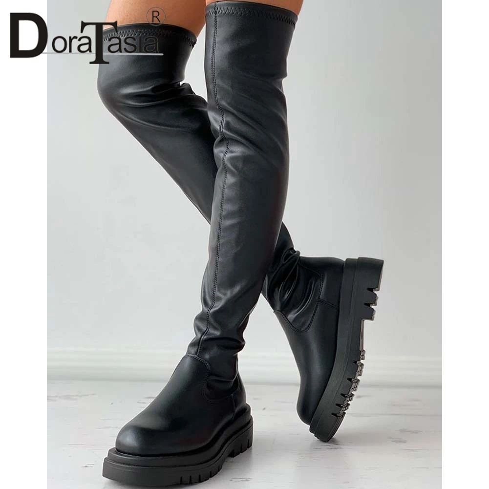 Top Trends: DORATASIA Brand New Female Platform Thigh High Boots Fashion Slim Chunky Heels Over The Knee Boots Women Party Shoes Woman Shoppable Styles