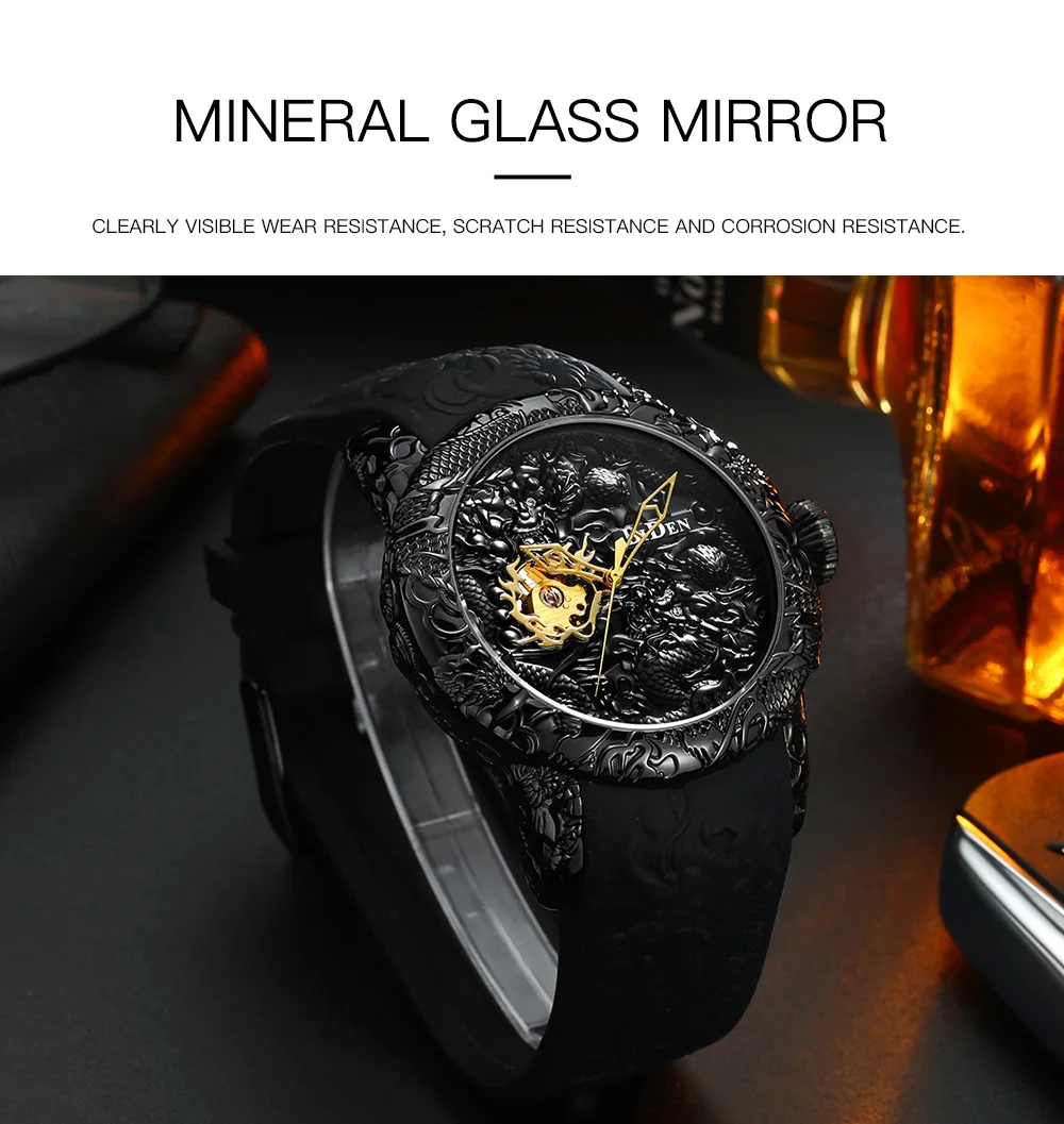 Top Trends: Gold Dragon Sculpture Automatic Mechanical Watches Men Waterproof Silicone Strap Quartz Wristwatch Clock Relojes Hombre Shoppable Styles