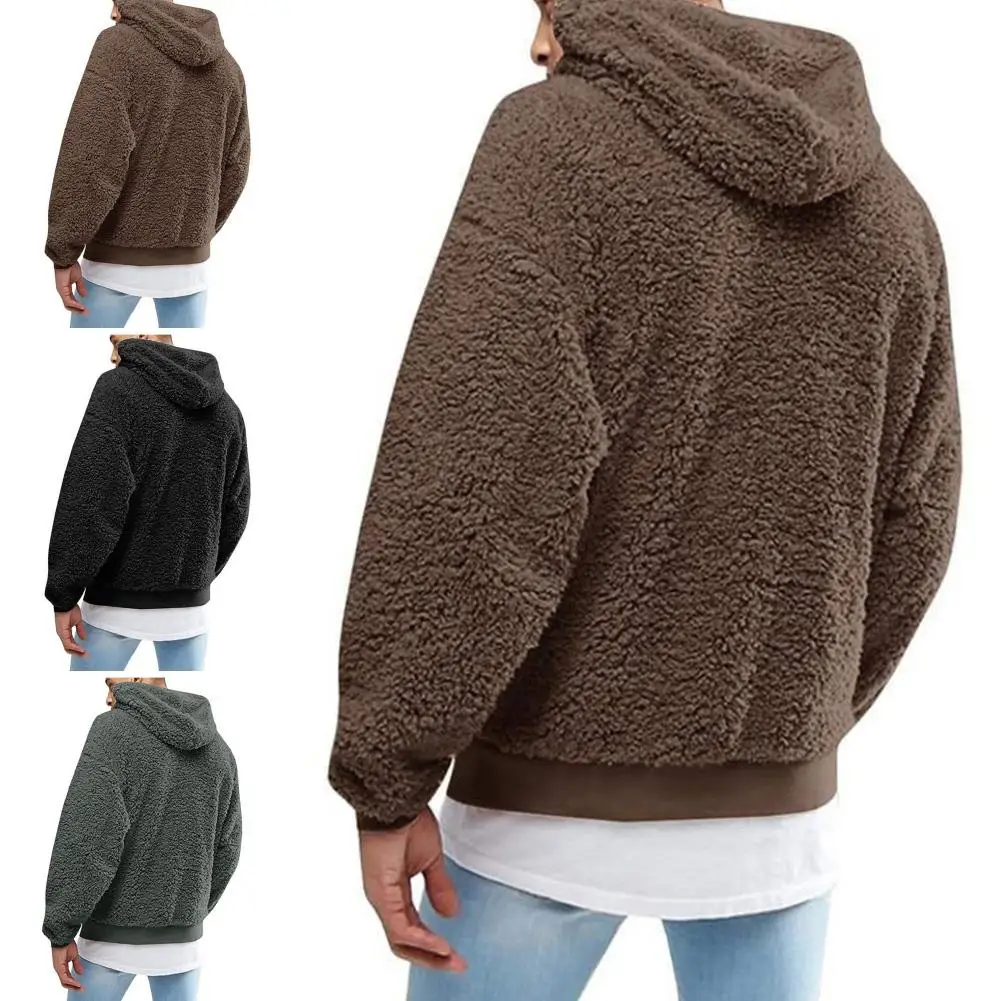 Top Trends: Winter Men's Solid Color Fluffy Wool Hooded Coat Pullover Warm Sweatshirt Velvet Fleece Hooded Men's Sweater Shoppable Styles