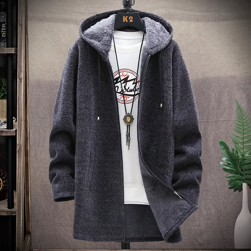 Top Trends: Zipper Jumper Cardigan Sweater Autumn / winter Long Coat Fleece Heavy Wool Hoodie Solid Chenille Men's Fashion Jacket Shoppable Styles - Image 2