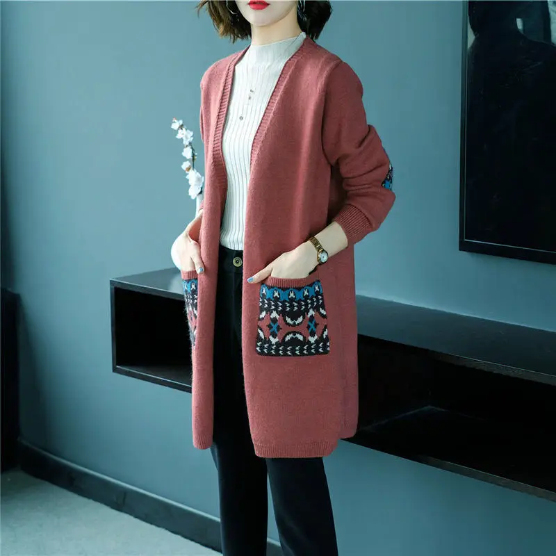 Top Trends: Vintage Long Length Knitting Cardigans Women Korean Style Big Size 4XL Sweater Ladies Spring Soft Knit Jacket With Pocket Shoppable Styles - Image 4