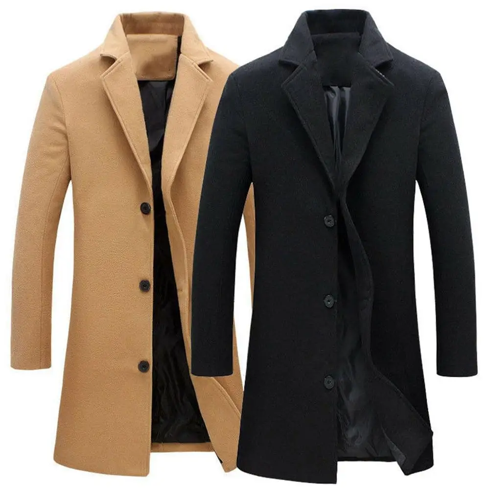 Top Trends: Men Woolen Male Jacket Winter Solid Color Single-Breasted Lapel Long Business Coat Jacket Overcoat Fashion Luxurious Shoppable Styles