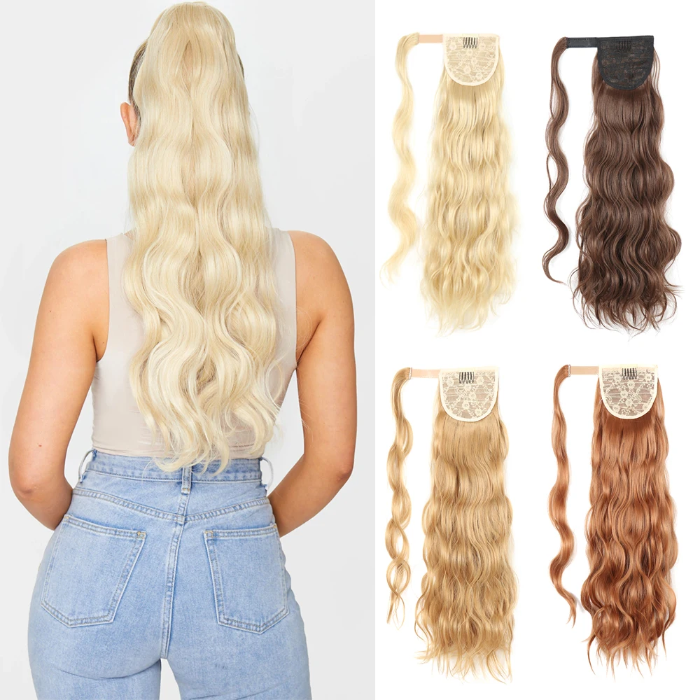 Top Trends: Synthetic Long Hollywood Wave Ponytail Extension Wrap Around Ponytail Clip In Hair Extensions For Women Black Blonde Red Shoppable Styles