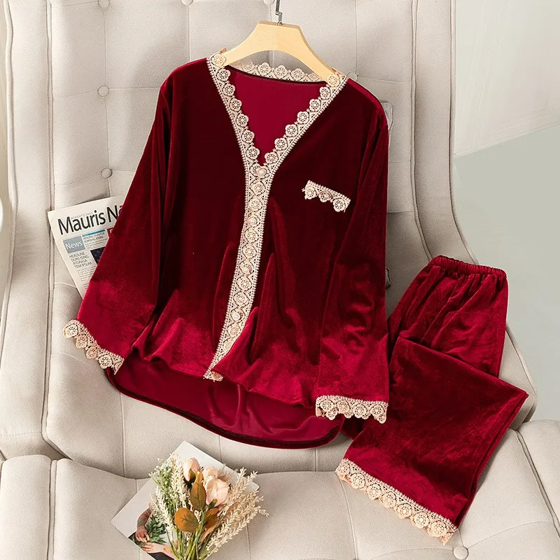 Top Trends: Velvet 2PCS Pajamas Set Women Autumn Winter Sleepwear Nightwear Casual Sleep Set Loose Soft Bathrobe Long Sleeve Shirt&amp;pant Shoppable Styles