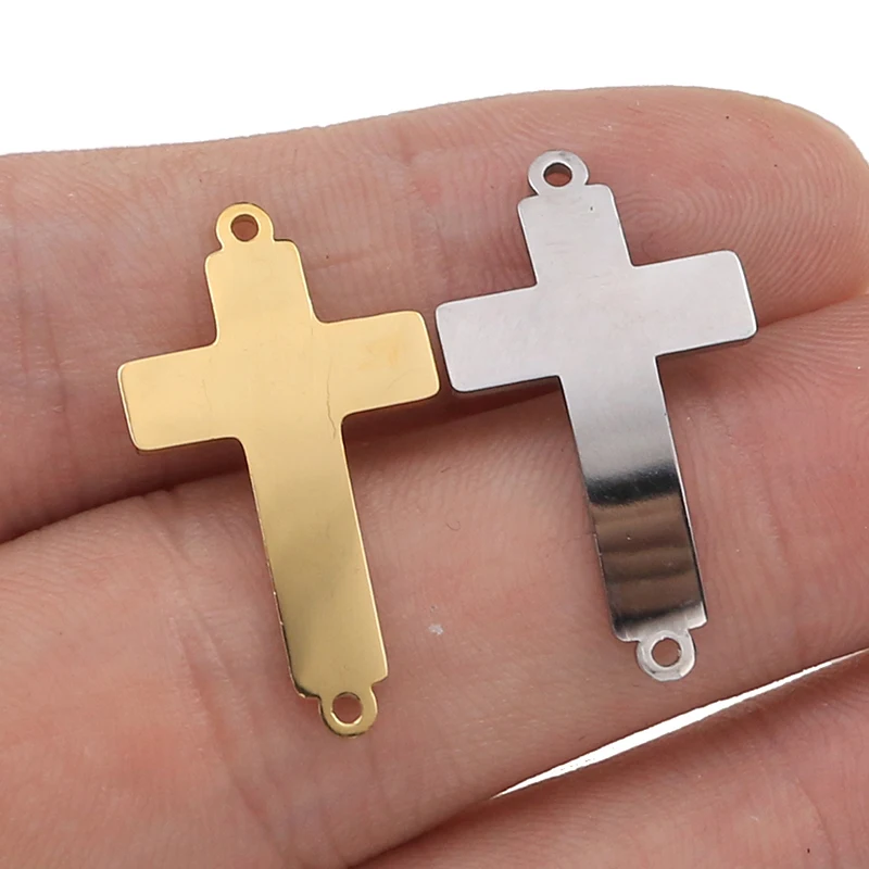 Top Trends: 5pcs / lot Stainless Steel Fashion Double Hole Cross Pendant Jewelry Making Supplies Connector Charm Finding Accessories For Hand Shoppable Styles