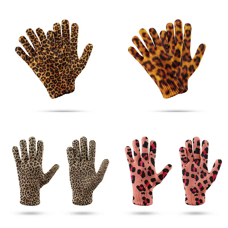 Top Trends: Fashion Leopard Knitted Glove Autumn Winter Cycling Non-Slip Acrylic Gloves Unisex Smart Phone Touch Screen Gloves Shoppable Styles