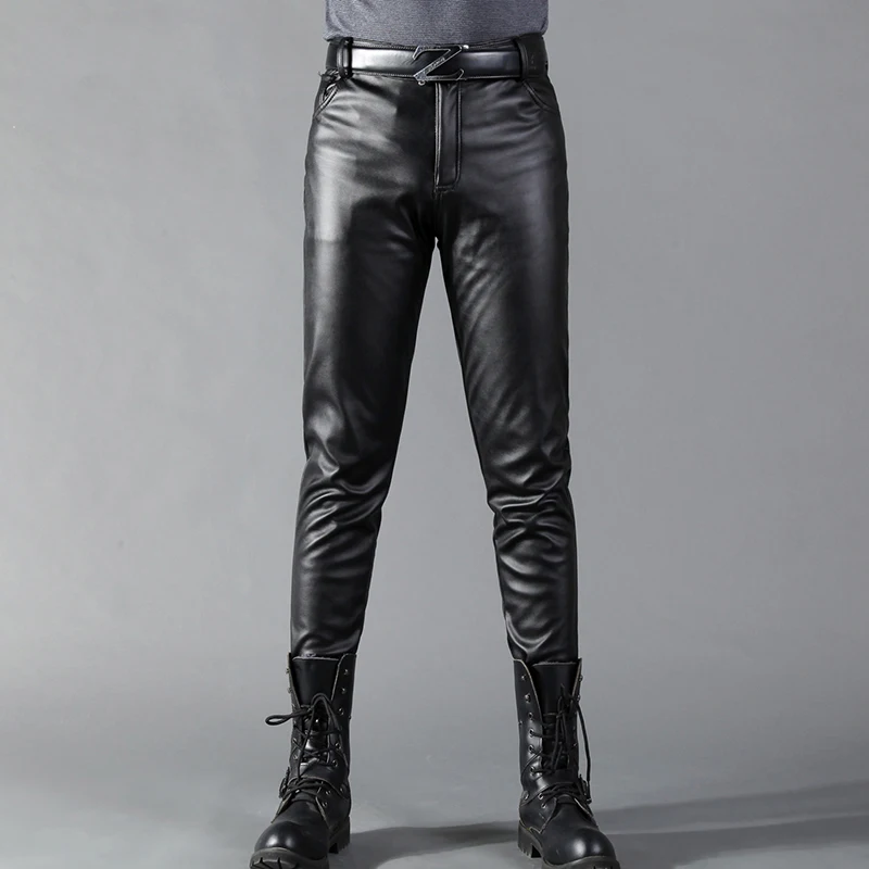 Top Trends: Men Leather Pants Skinny Fit Elastic Fashion PU Leather Trousers Motorcycle &amp; Biker Pants Thin Streetwear Shoppable Styles