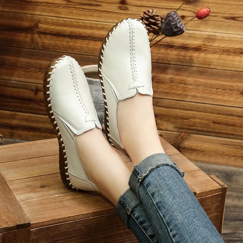 Top Trends: Autumn Wide Width Women Shoes Genuine Leather Ballet Flats Women&#039;s White Loafers Driving Moccasins Ladies Shoes For Foot Bones Shoppable Styles