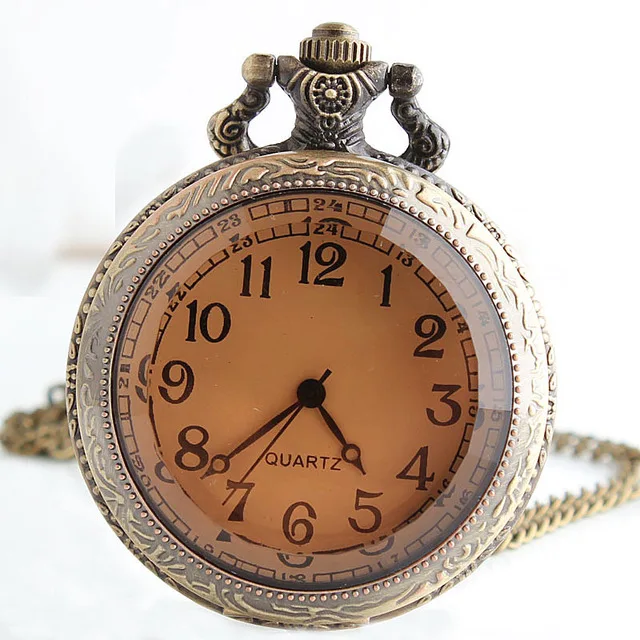 Top Trends: Fashion Bronze Tea Glass Vintage Steampunk Pocket Watch Chain Arabic Number Necklace Women Men Quartz Pocket Watches CF1060 Shoppable Styles