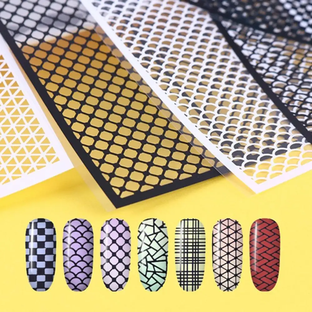 Top Trends: 1pcs Fish Scale Nail Sticker Nail Art Adhesive Decals Net Line Geometry Hollow Designs 3D Manicure Decor Wraps Template Sticker Shoppable Styles