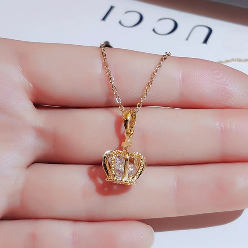 Top Trends: Trendy Fine 14K Real Gold Noble Crown Chain Pendant Necklace For Women Accessories Original Design Fashion Jewelry Zircon Party Shoppable Styles