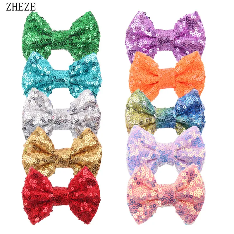 Top Trends: 10Pcs / Lot NEW 54 Colors Trendy 3" Mini Sequins Bows For Girls Headband Hair Clip Glitter Chic Hairpins DIY Hair Accessories Shoppable Styles