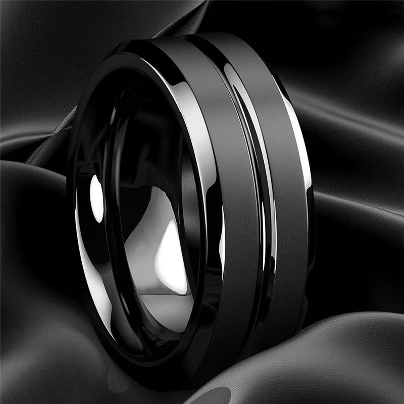 Top Trends: Fashion 8mm Men Ring Black Groove Matte Stainless Steel Rings Wedding Engagement Jewelry Anniversary Birthday Gift Men Rings Shoppable Styles