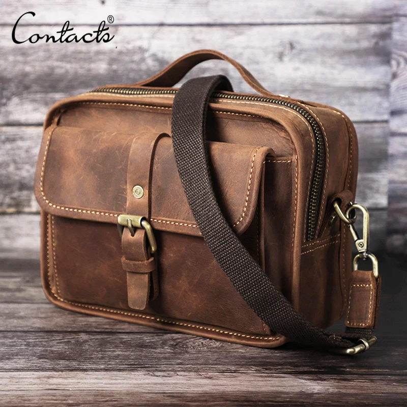 Top Trends: Crazy Horse Leather Men Shoulder Bags Casual Man Small Handbag For 7.9&quot; Ipad Crossbody Bag Portable Phone Bag Male Messenger Bag Shoppable Styles