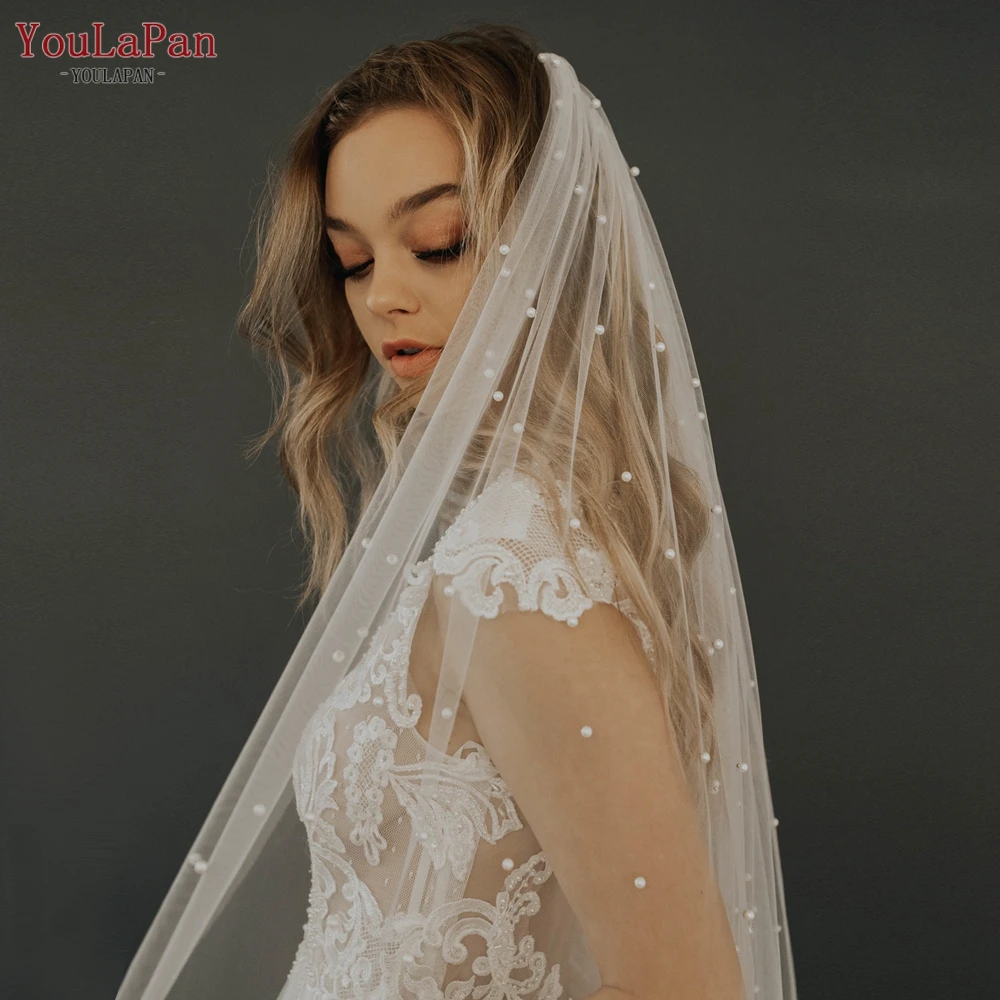 Top Trends: YouLaPan V05 Luxury Bridal Tulle Bridal Veil Pearl Wedding Veil With Hair Comb 1 Tier Long Wedding Veil Cathedral Wedding Veil Shoppable Styles - Image 3