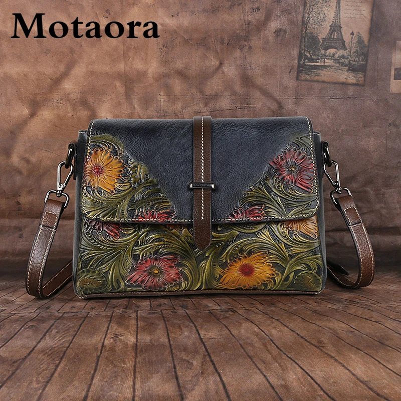 Top Trends: MOTAORA Women Shoulder Bag Genuine Leather Handbag Female Luxury Handmade Embossed Vintage Flap Bag Chinese Style Messenger Bags Shoppable Styles