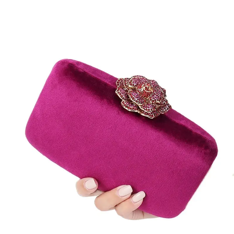 Top Trends: 2023 Velvet Clutch Bag Diamond Flower Lock Elegant Evening Bag Luxury Designer Purse Wedding Chain Clutch Drop Shipping Shoppable Styles