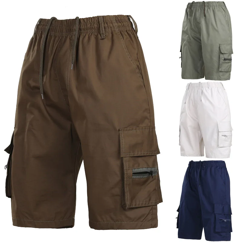 Top Trends: Mens Shorts Elastic Waist Multi-Pocket Cargo Shorts Men Summer Casual Solid Mid Waist Oversize Short Homme S-4XL Short Pants Men Shoppable Styles