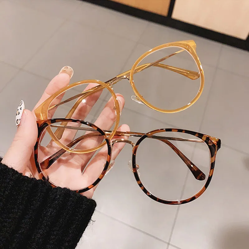 Top Trends: SO&amp;EI Fashion Round Women Glasses Frame Vintage Clear Lens Eyewear Men Optical Leopard Green Eyeglasses Frame Shoppable Styles