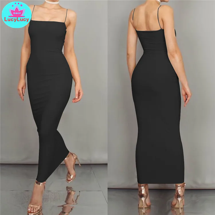 Top Trends: European And American Women's Summer New Sexy Slim Tight Solid Color Long Dress Sleeveless Sheath Cotton Shoppable Styles