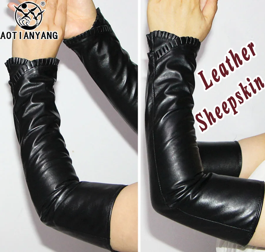 Top Trends: AOTIANYANG Fashion Leather Sleeve Sheepskin Gloves Long Women's Fingerless Autumn Winter Elbow Pads Warm Arm Sets Fake Sleeves Shoppable Styles