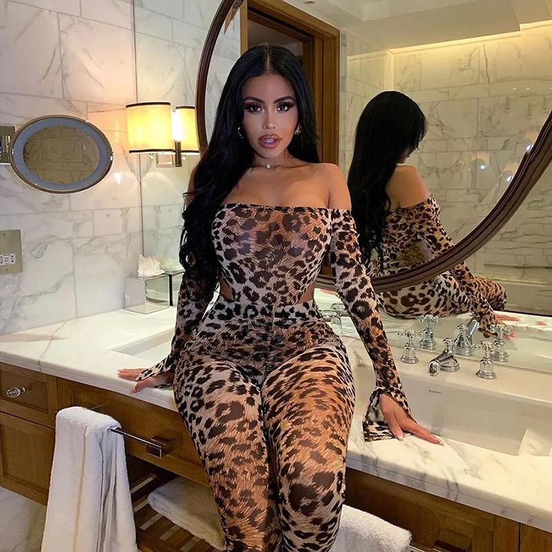 Top Trends: BKLD 2021 Autumn Women Clothing New Sexy Leopard Print Bodysuits High Waist Bodycon Pants Fashion Two Piece Tracksuit Set Shoppable Styles