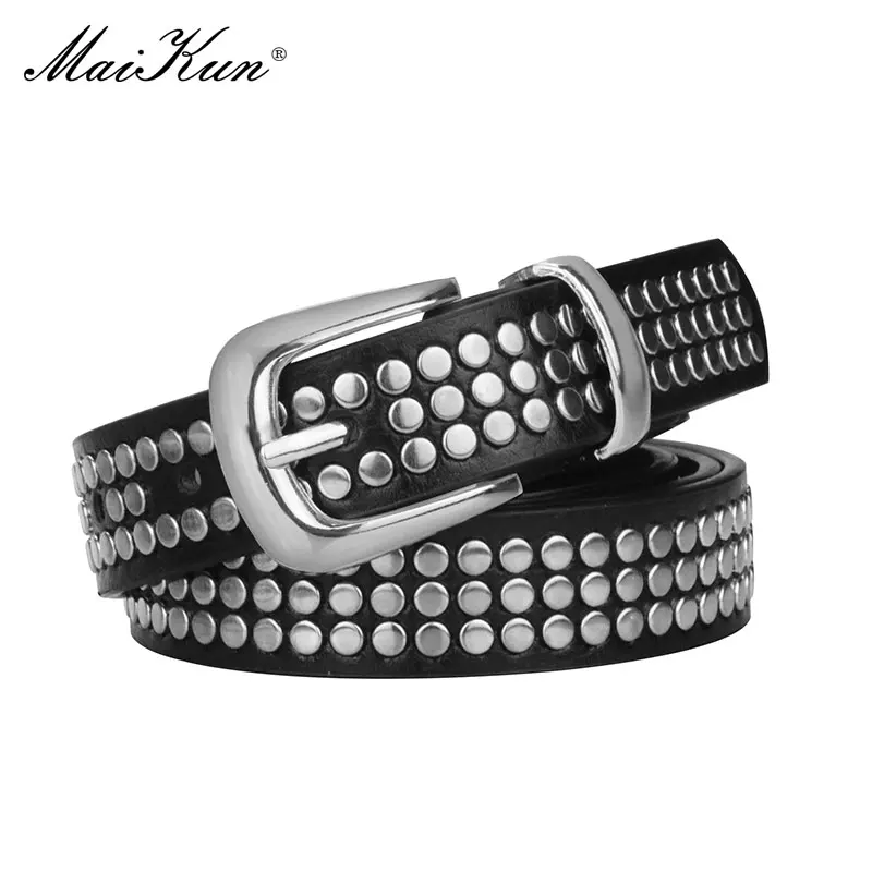 Top Trends: Maikun European And American Ladies PU Leather Pin Buckle Belt Punk Rivet Belts Women's Exclusive Design Luxury Waistband Shoppable Styles