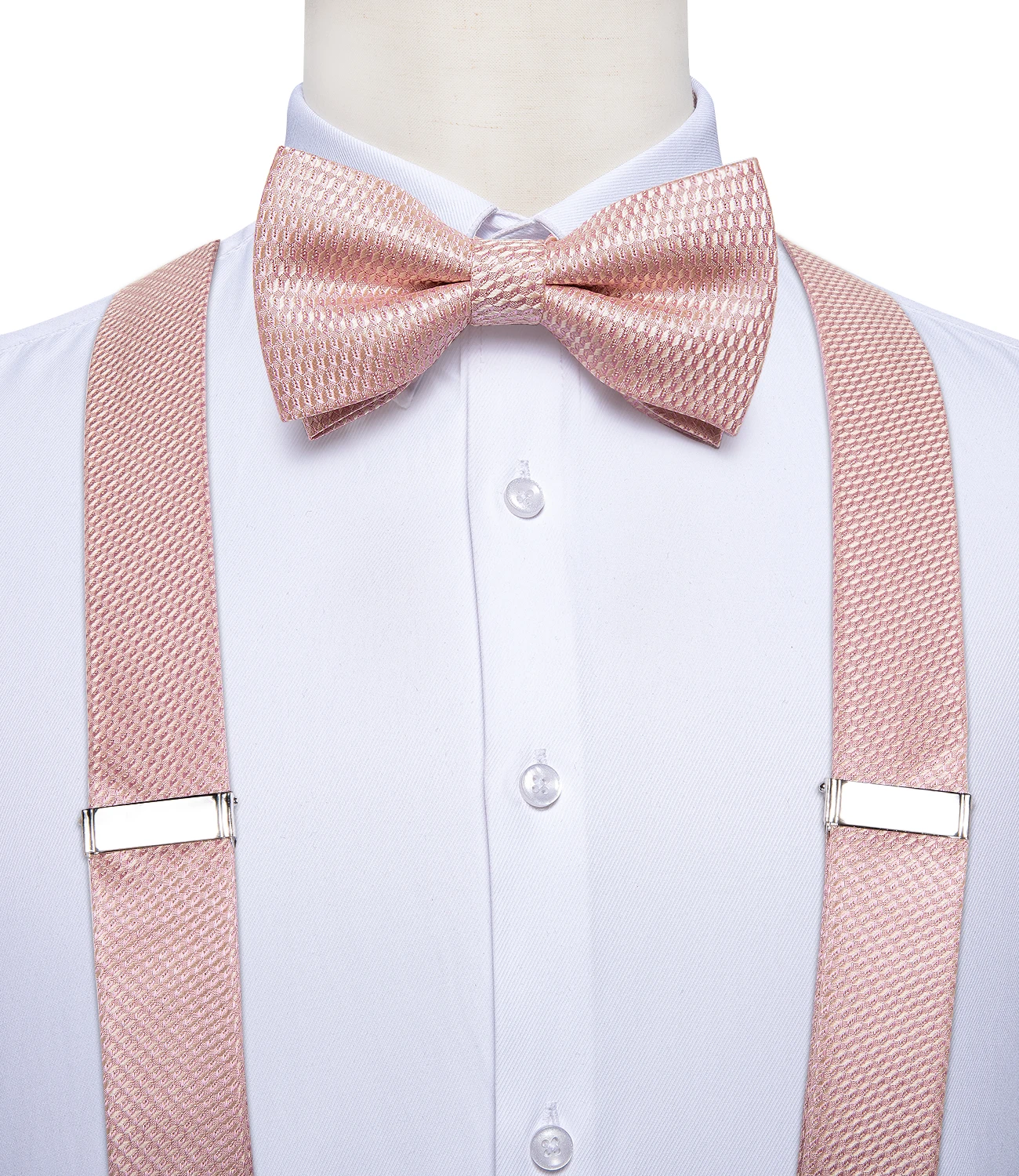 Top Trends: Men Fashion Pink Suspenders Bow Tie Set Leather 6 Clips Braces Elastic Silk Suspenders Wedding Party Accessories DiBanGu Shoppable Styles